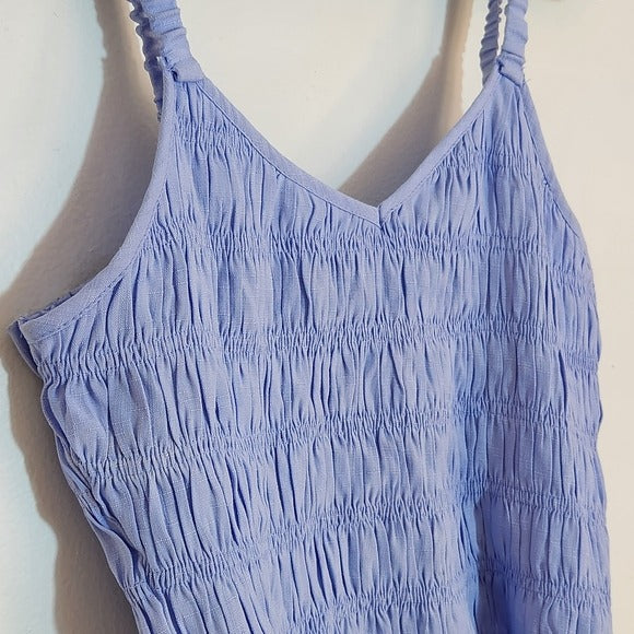 GLAM Sky Blue Smocked Crop Top Size Large NWT
