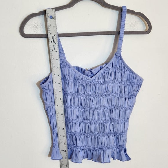 GLAM Sky Blue Smocked Crop Top Size Large NWT