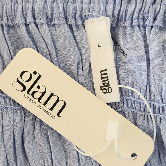 GLAM Sky Blue Smocked Crop Top Size Large NWT