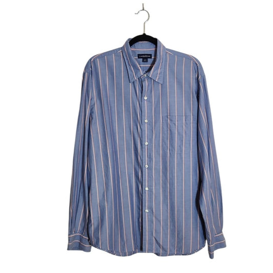 Lands' End Light Blue Striped Button Down Dress Shirt Size Large 18-18.5