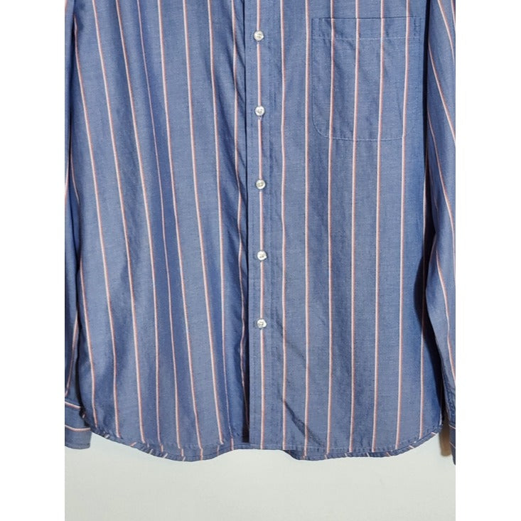 Lands' End Light Blue Striped Button Down Dress Shirt Size Large 18-18.5