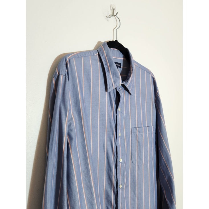 Lands' End Light Blue Striped Button Down Dress Shirt Size Large 18-18.5