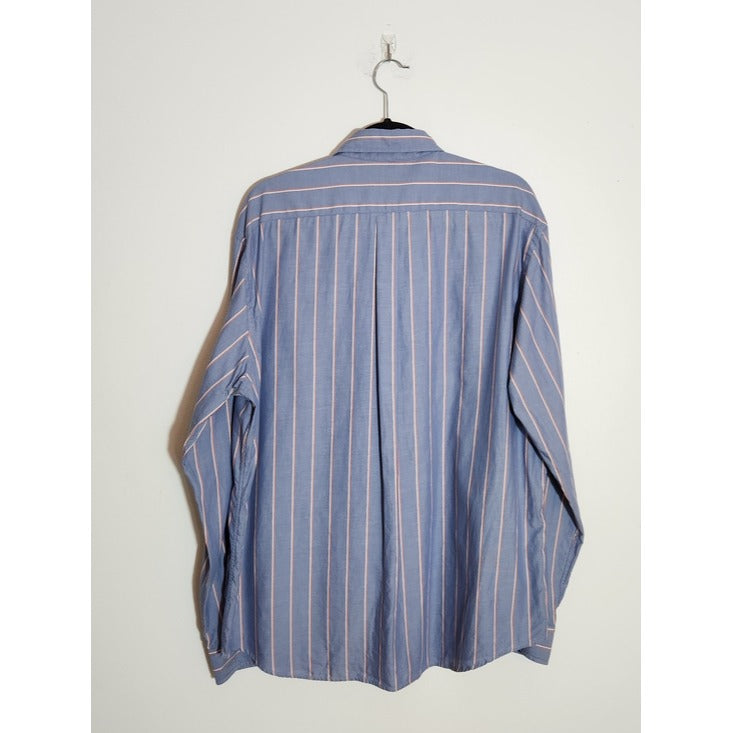 Lands' End Light Blue Striped Button Down Dress Shirt Size Large 18-18.5