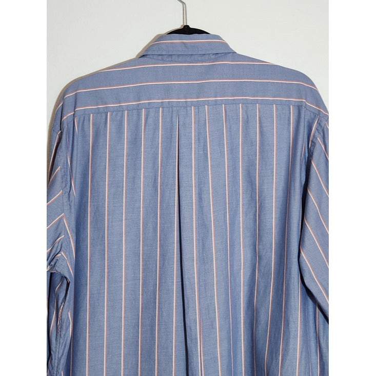 Lands' End Light Blue Striped Button Down Dress Shirt Size Large 18-18.5