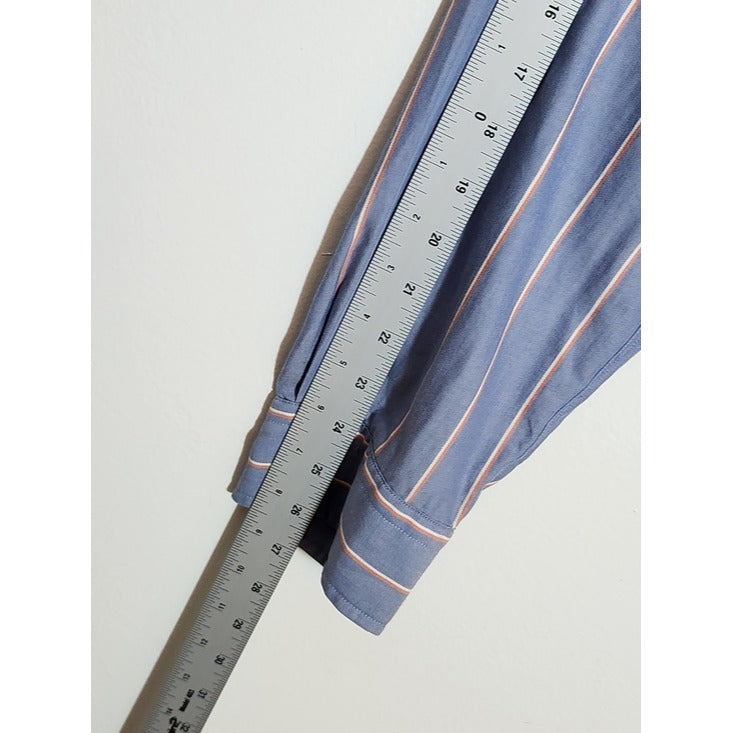 Lands' End Light Blue Striped Button Down Dress Shirt Size Large 18-18.5