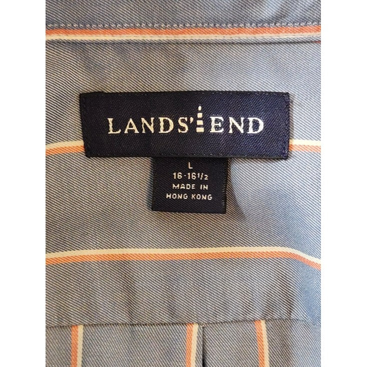 Lands' End Light Blue Striped Button Down Dress Shirt Size Large 18-18.5