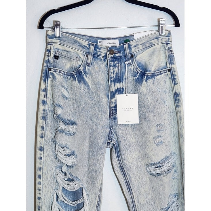 KanCan Light Wash Distressed 90s Boyfriend Jeans Size 5/26 NWT Flaw