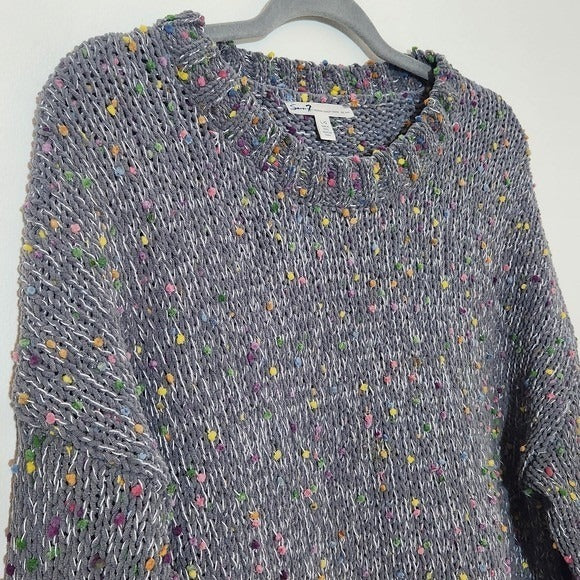 Seven7 Gray Crew Neck Sweater Size Large Gray Colorful Confetti Sweater