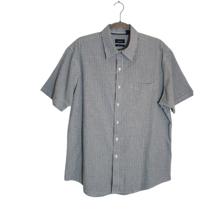 Van Heusen Blue and Brown Plaid Short Sleeve Button Down Shirt Size Large