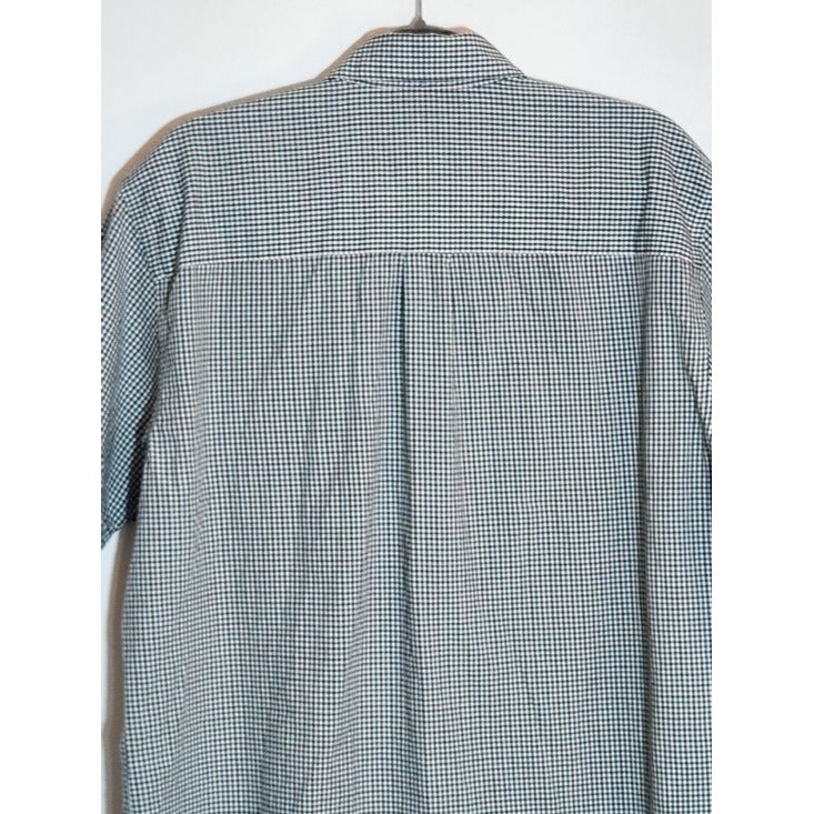 Van Heusen Blue and Brown Plaid Short Sleeve Button Down Shirt Size Large