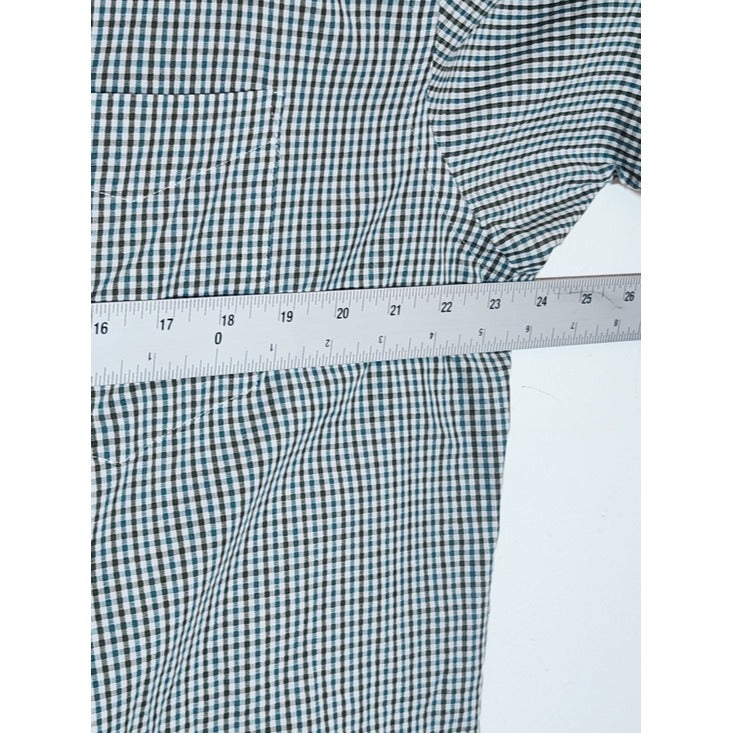 Van Heusen Blue and Brown Plaid Short Sleeve Button Down Shirt Size Large
