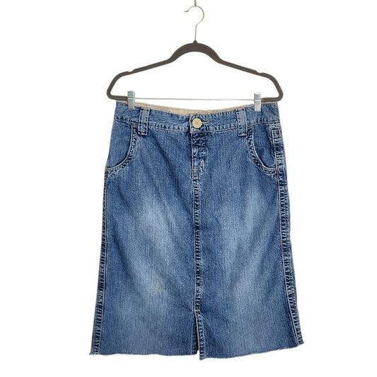Hydraulic Distressed Cut-Off Hem Pencil Denim Skirt Size 13/14
