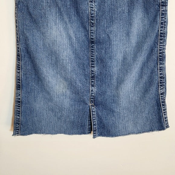 Hydraulic Distressed Cut-Off Hem Pencil Denim Skirt Size 13/14