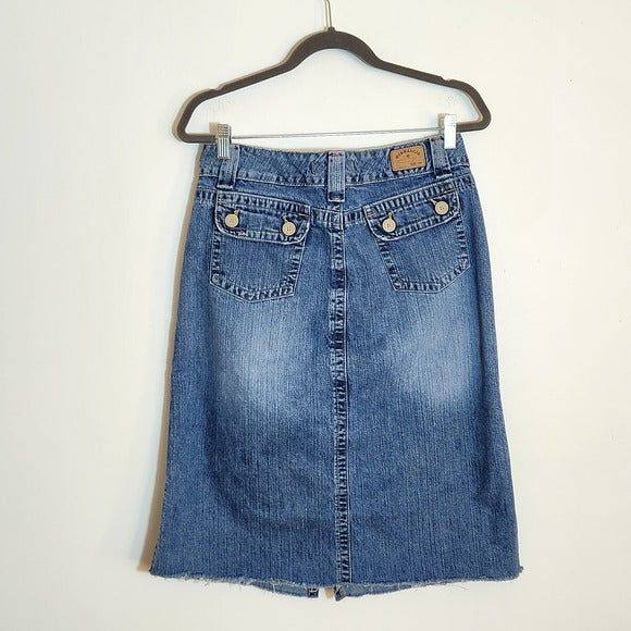 Hydraulic Distressed Cut-Off Hem Pencil Denim Skirt Size 13/14