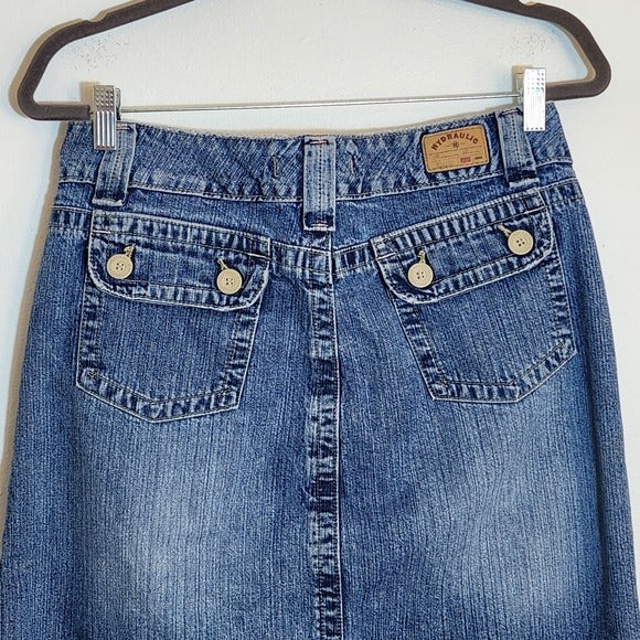 Hydraulic Distressed Cut-Off Hem Pencil Denim Skirt Size 13/14