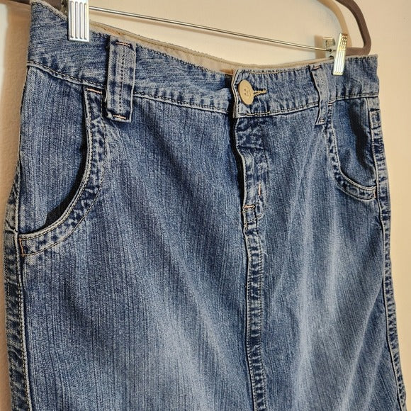 Hydraulic Distressed Cut-Off Hem Pencil Denim Skirt Size 13/14