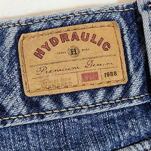 Hydraulic Distressed Cut-Off Hem Pencil Denim Skirt Size 13/14