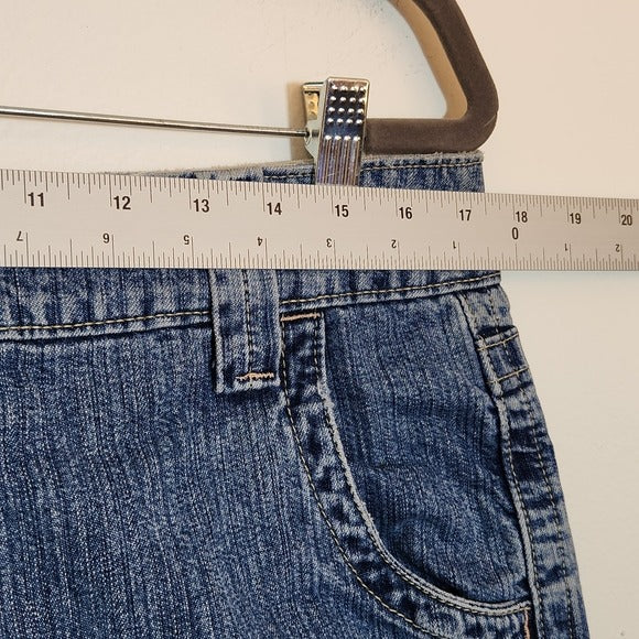 Hydraulic Distressed Cut-Off Hem Pencil Denim Skirt Size 13/14
