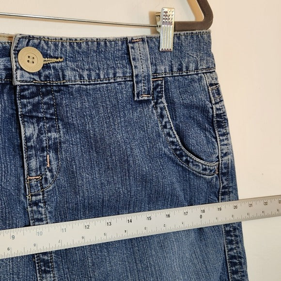 Hydraulic Distressed Cut-Off Hem Pencil Denim Skirt Size 13/14