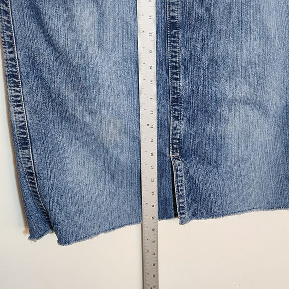 Hydraulic Distressed Cut-Off Hem Pencil Denim Skirt Size 13/14