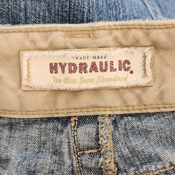 Hydraulic Distressed Cut-Off Hem Pencil Denim Skirt Size 13/14