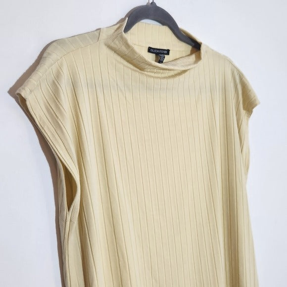 Eileen Fisher Pale Yellow Ribbed Top Size Large