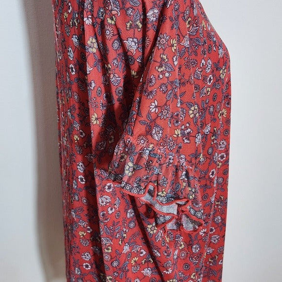 Max Studio Muted Red Floral Mesh Blouse Size 1X