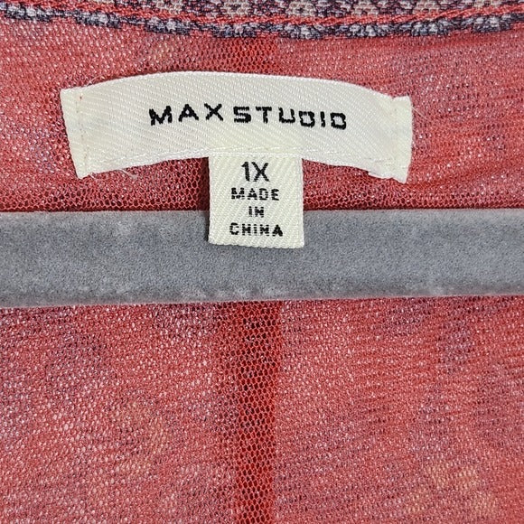 Max Studio Muted Red Floral Mesh Blouse Size 1X