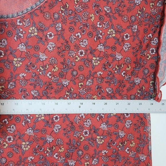 Max Studio Muted Red Floral Mesh Blouse Size 1X