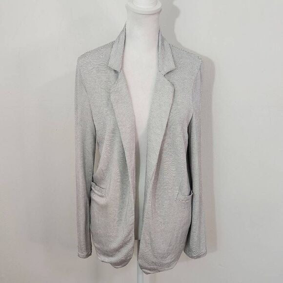 Bordeaux Stripe Knit Blazer Size XS Preppy Gray and White Knit Jacket