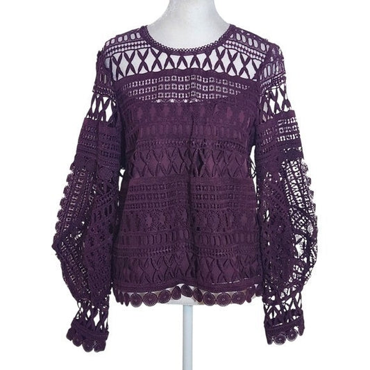 A. Moss Burgundy Lace Long Sleeve Top Size Small Oxblood Lace Top