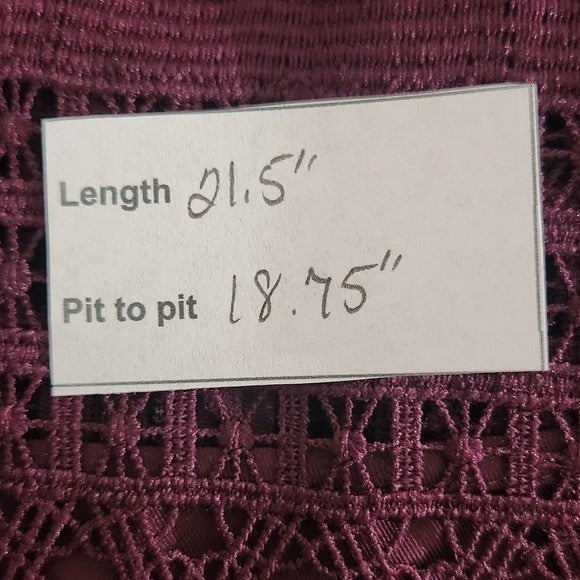 A. Moss Burgundy Lace Long Sleeve Top Size Small Oxblood Lace Top