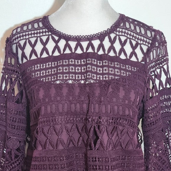 A. Moss Burgundy Lace Long Sleeve Top Size Small Oxblood Lace Top