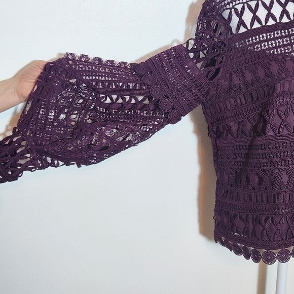 A. Moss Burgundy Lace Long Sleeve Top Size Small Oxblood Lace Top