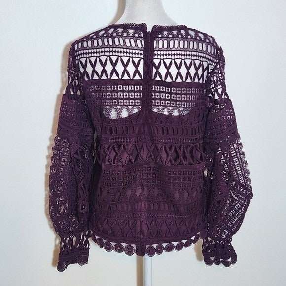 A. Moss Burgundy Lace Long Sleeve Top Size Small Oxblood Lace Top