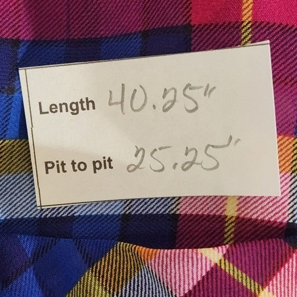 Catherines Blue and Pink Plaid Sheer Button-Down Tunic Size 1X Sheer Plaid Tunic