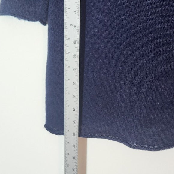 Eileen Fisher Navy Organic Linen Knit Top Size Small