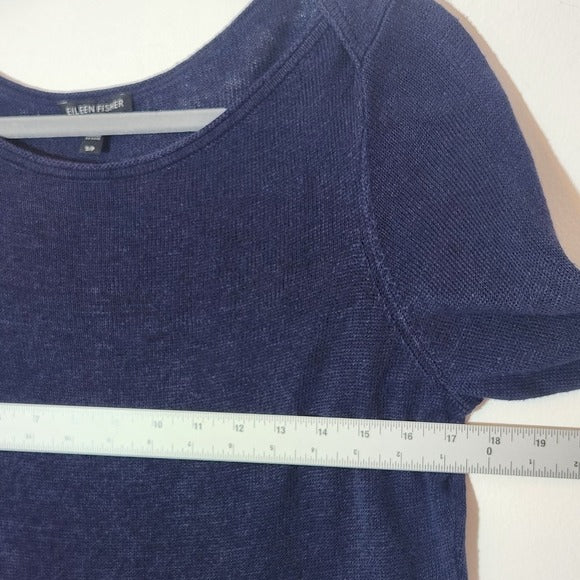 Eileen Fisher Navy Organic Linen Knit Top Size Small