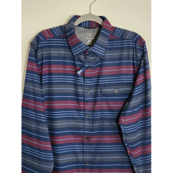 George Navy Striped Flannel Button Down Shirt Size XL NWT