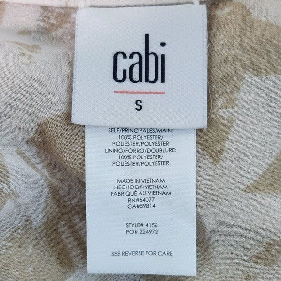 Cabi Tan Leaf Print Sheer Blouse Size Small Tan and White Sheer Top