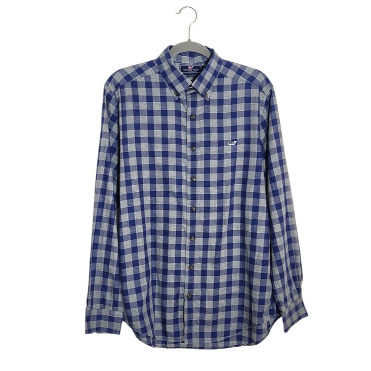 Vineyard Vines Mens Gray and Blue Check The Whale Shirt Size Medium Slim Fit
