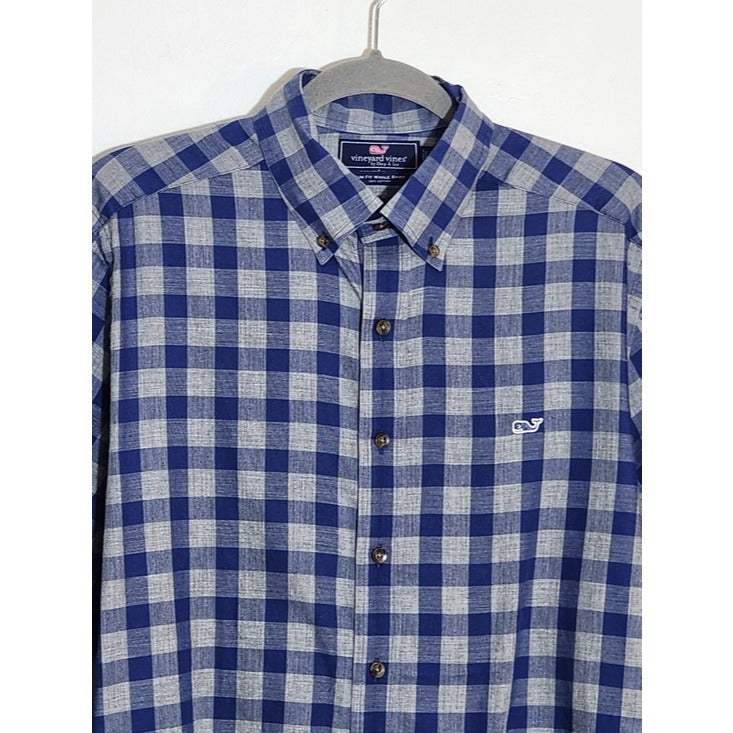 Vineyard Vines Mens Gray and Blue Check The Whale Shirt Size Medium Slim Fit