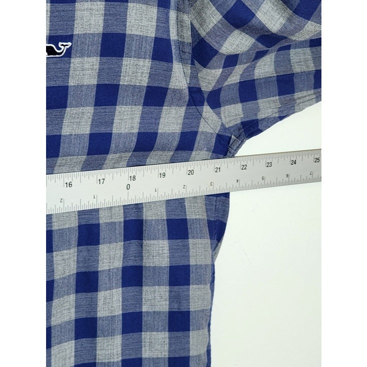 Vineyard Vines Mens Gray and Blue Check The Whale Shirt Size Medium Slim Fit