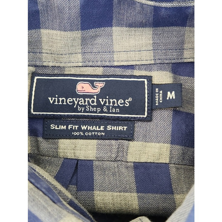 Vineyard Vines Mens Gray and Blue Check The Whale Shirt Size Medium Slim Fit