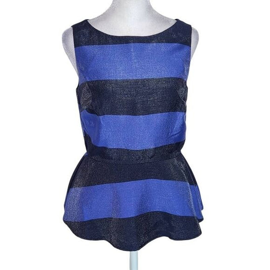 Banana Republic Navy and Blue Stripe Top with Peplum Size 0 Blue Blouse, New