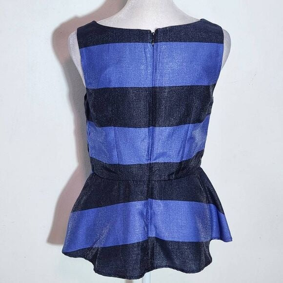 Banana Republic Navy and Blue Stripe Top with Peplum Size 0 Blue Blouse, New