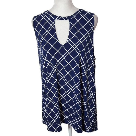 Banana Republic Navy and White Plaid Sleeveless Blouse Size Large Navy Plaid Top