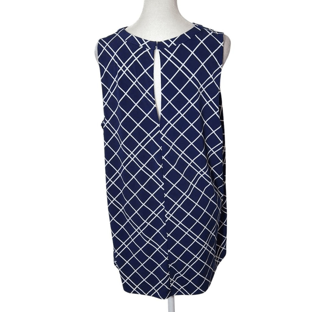 Banana Republic Navy and White Plaid Sleeveless Blouse Size Large Navy Plaid Top