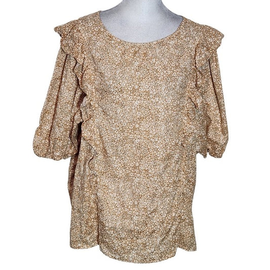Universal Thread Floral Puffy Sleeve Cottagecore Top with Ruffles Size XL
