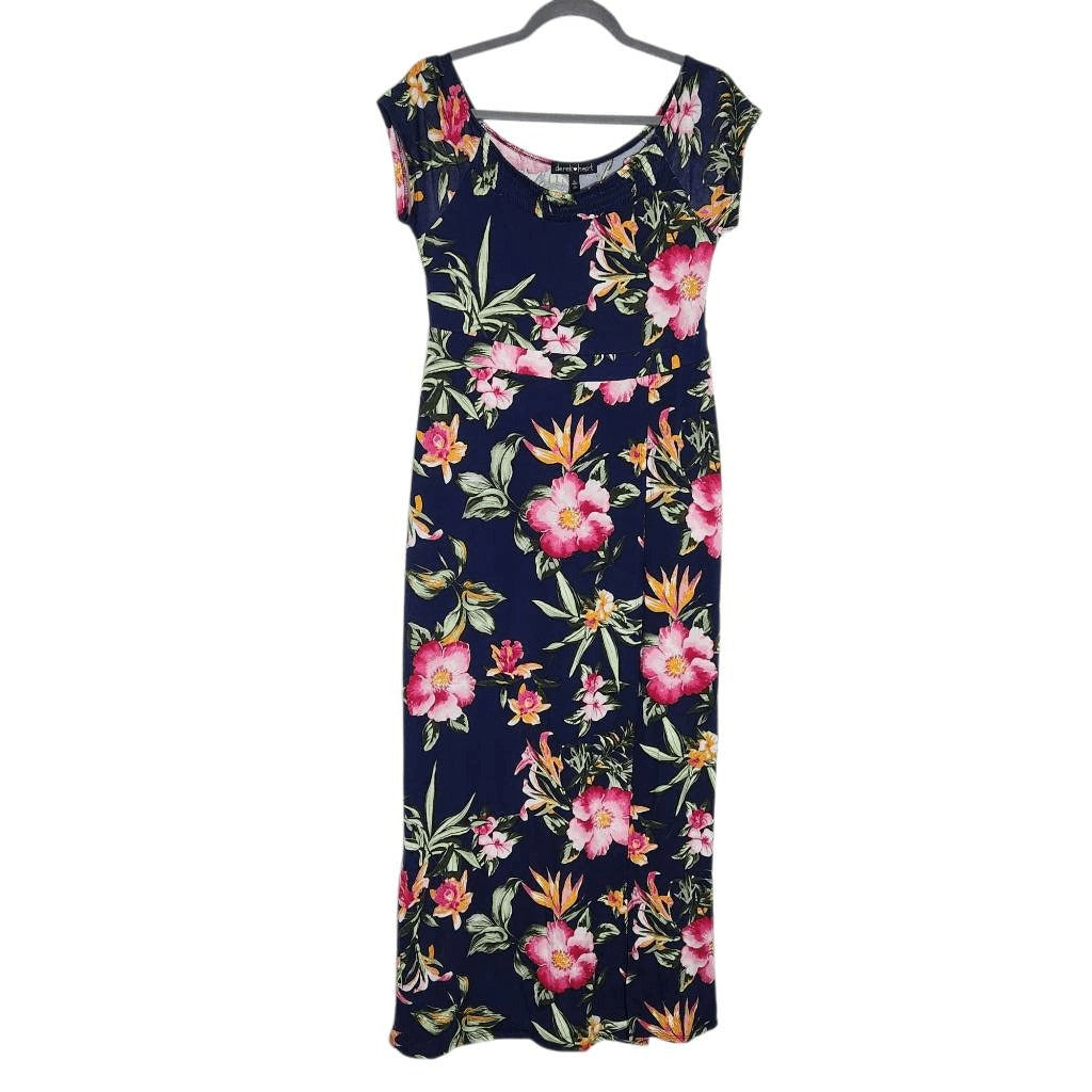 Derek Heart Navy Floral Maxi Dress with Shorts Underneath NWOT Size Large
